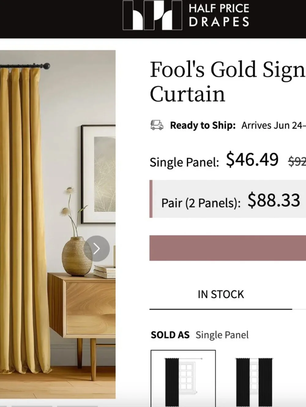 6 panels blackout curtains/drapes, Babylonian Gold, 50